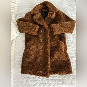 Me Jane Double-Breasted Brown Teddy Jacket Size: Small